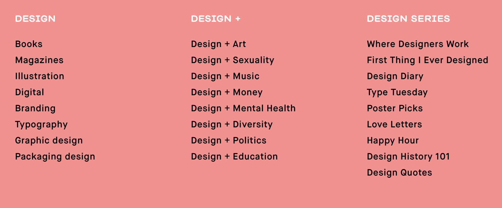 screen of menu from eye on design