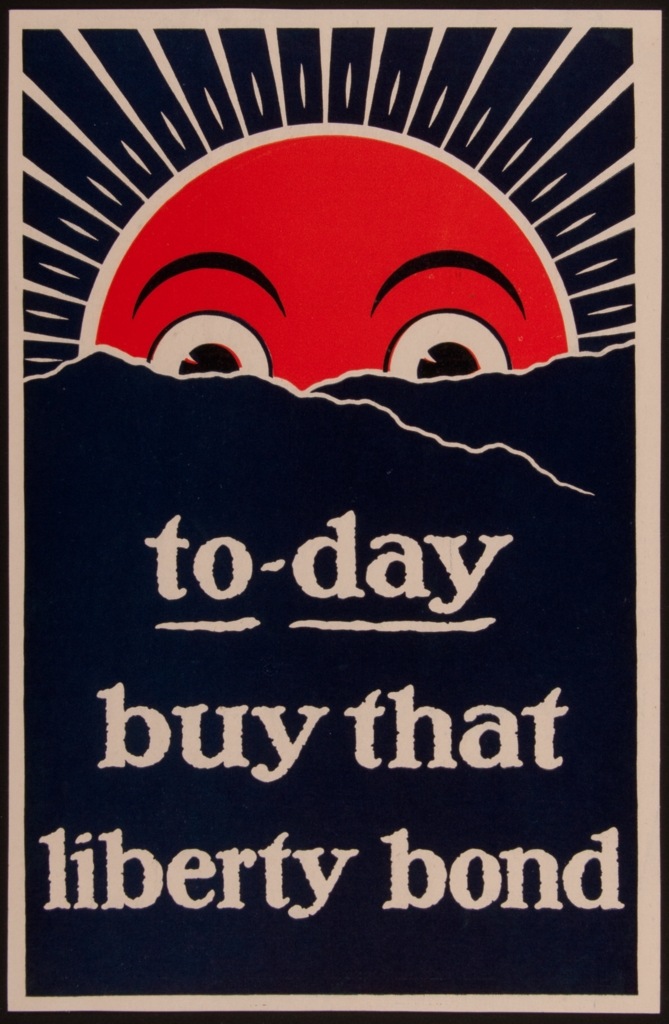poster of sun coming up over mountains with text that says to-day buy that liberty bond