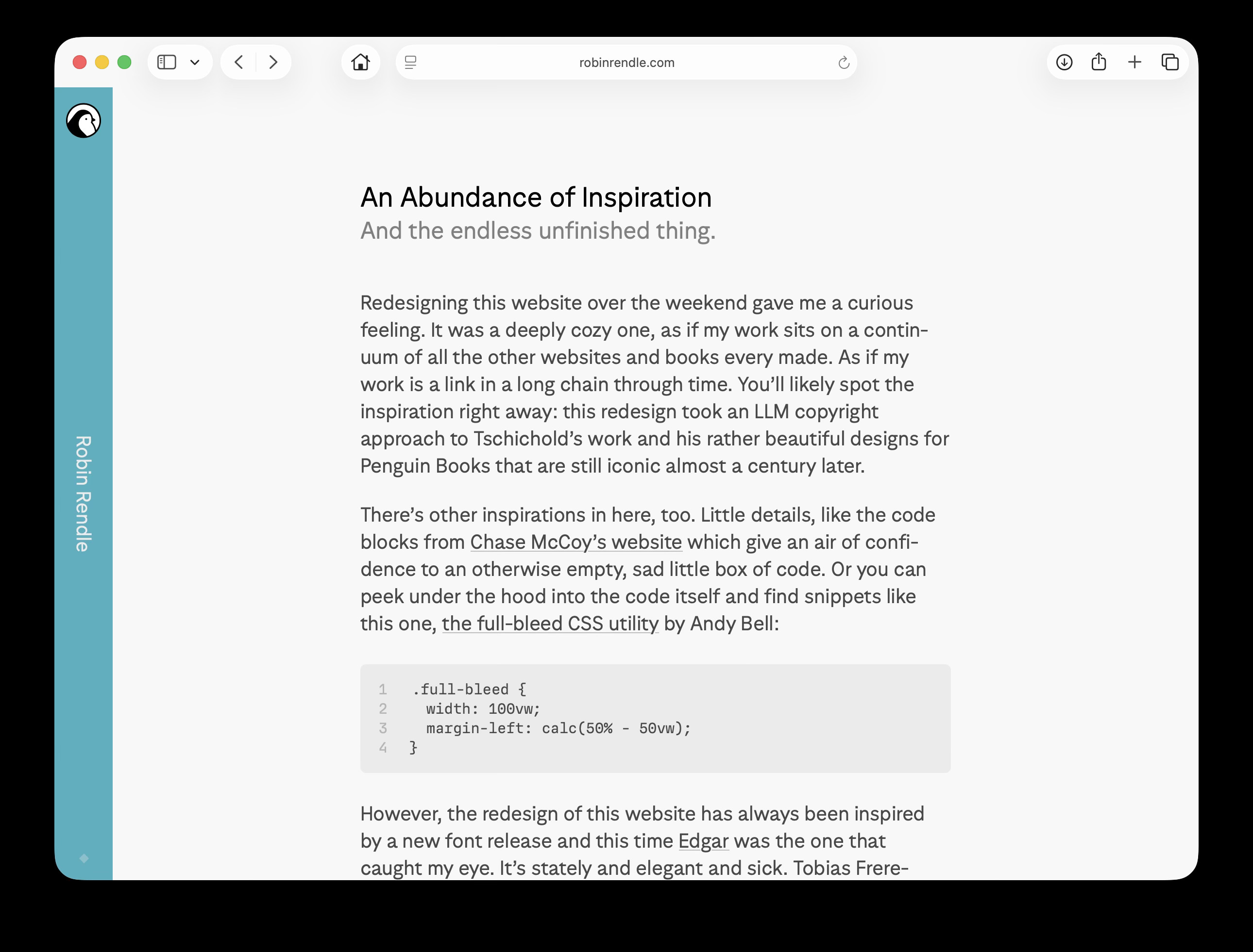 minimal website with black text on grey