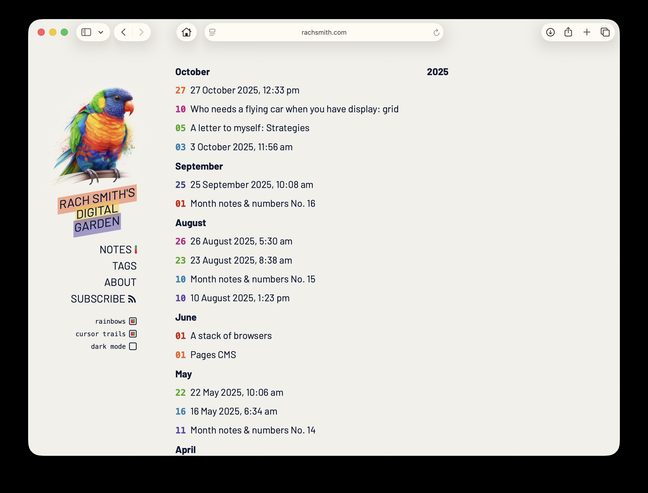 minimal website with black and colourful text on beige