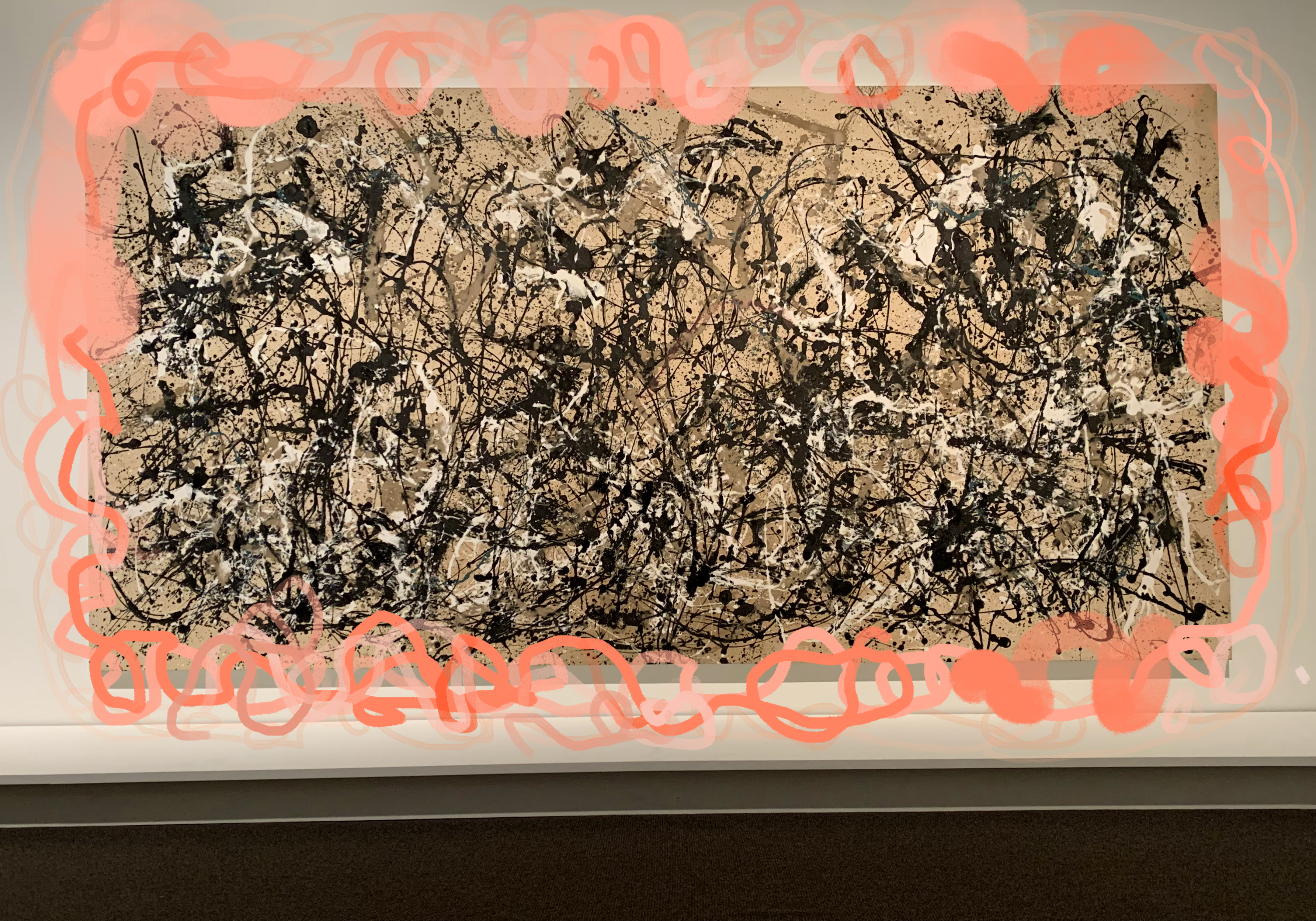 Jackson Pollock painting surrounded by scribbles