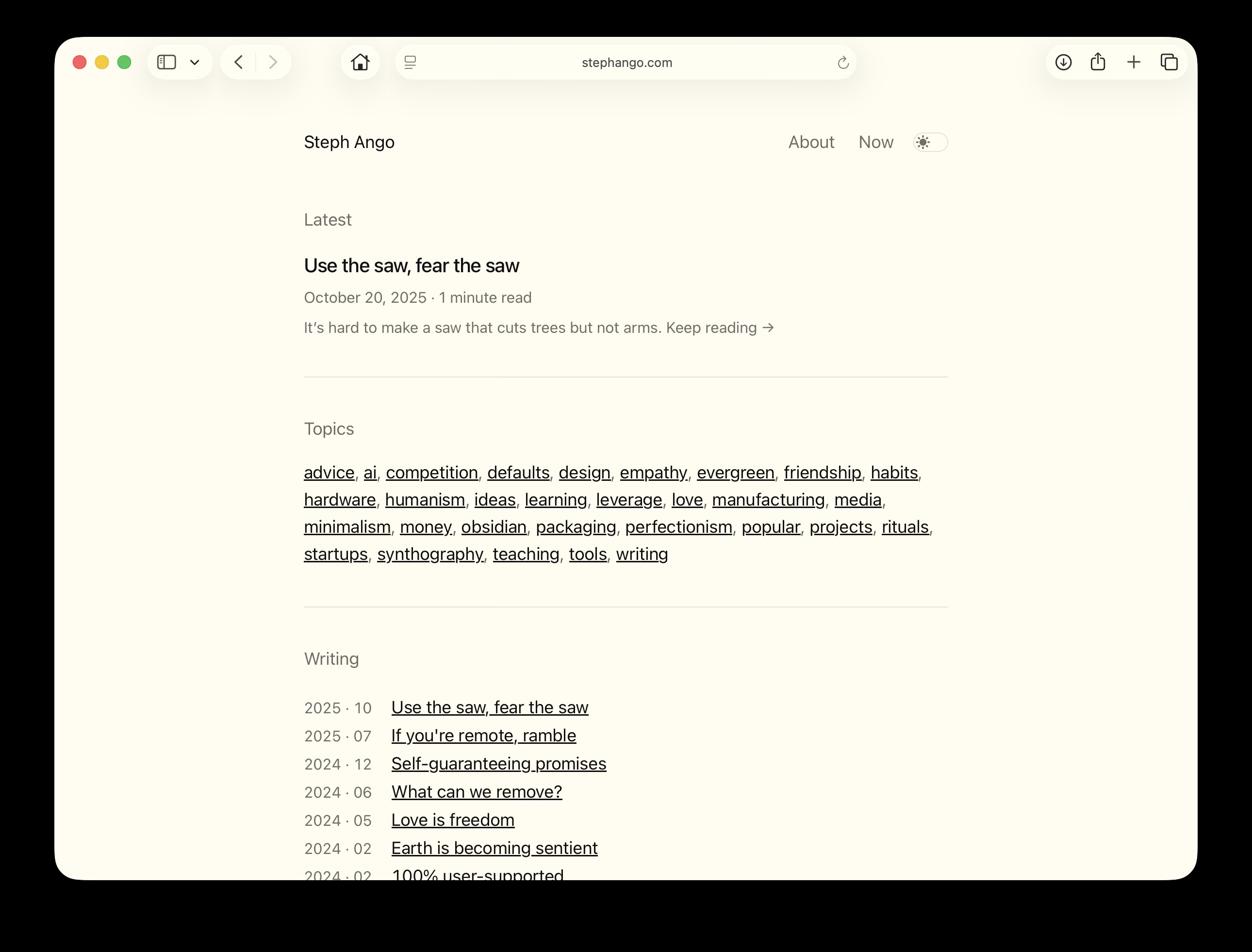 minimal website with black text on yellow