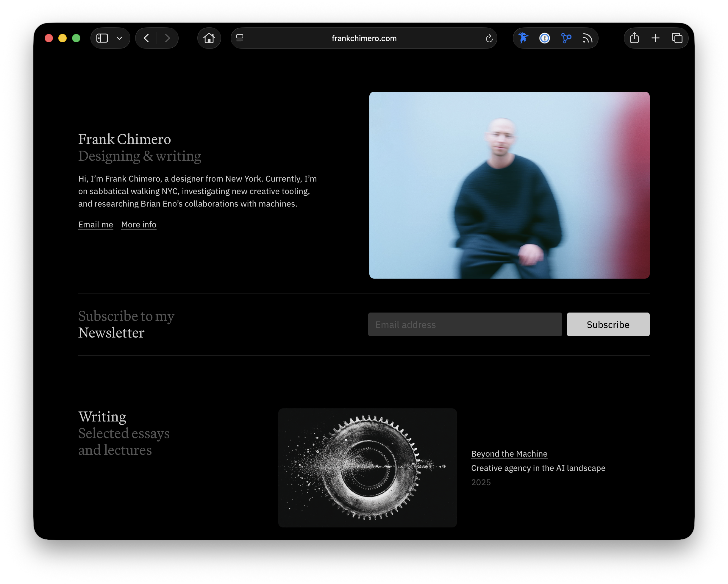 minimal website with white text on black